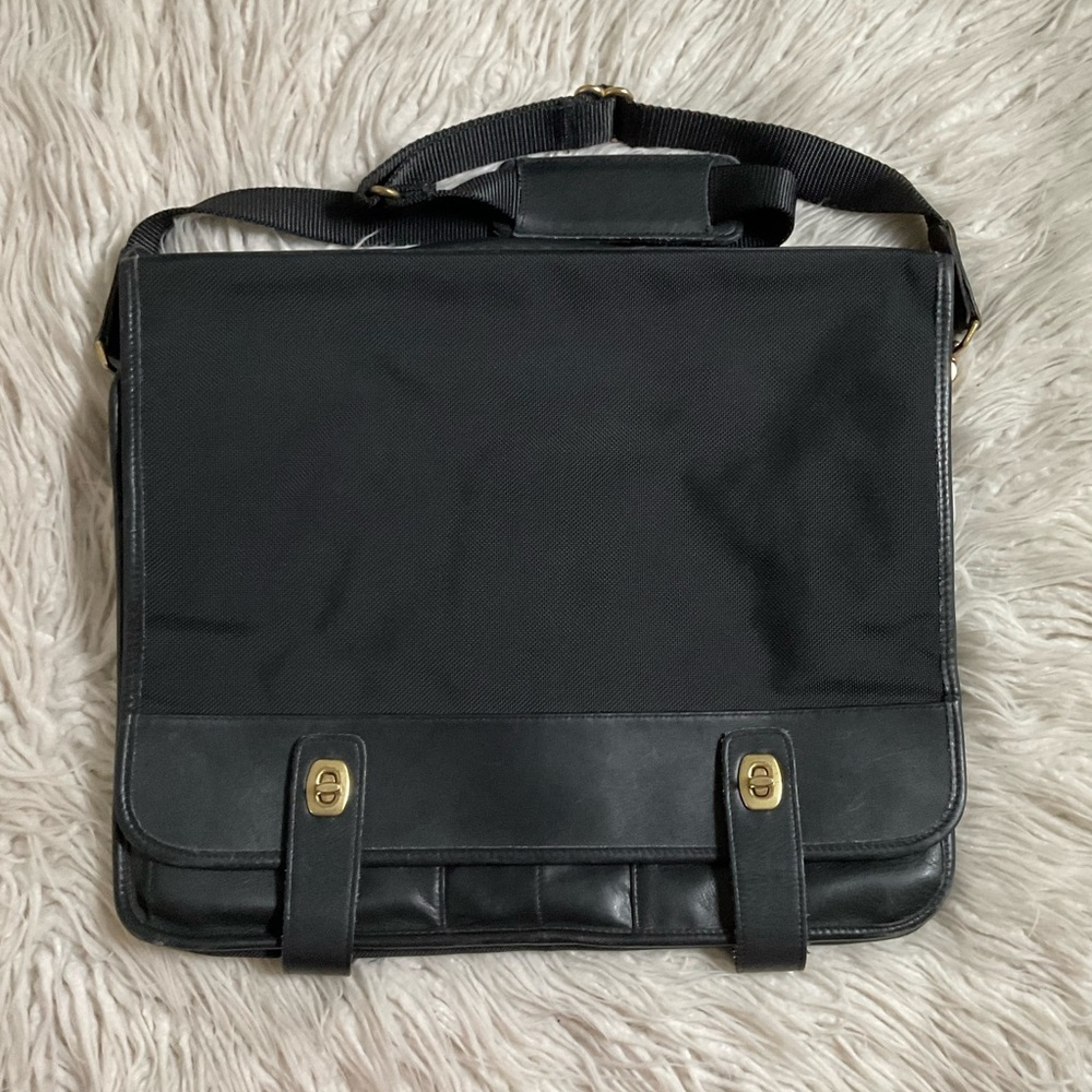 Coach Vintage Nylon Leather Trim Black Briefcase Messenger Laptop Travel Bag OS